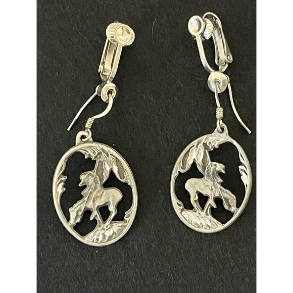Vintage Pewter Earrings Horse Cowboy 1996 Sisk - Picture 1 of 7